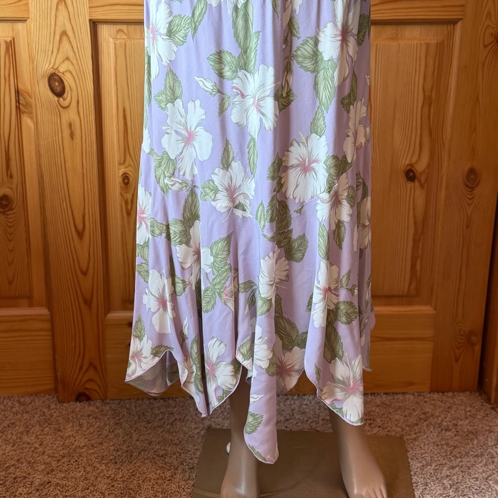 Vintage Kaua’iana Hawaiian Maxi Dress XL Tropical Floral Rayon Handkerchief Hem - Picture 2 of 15